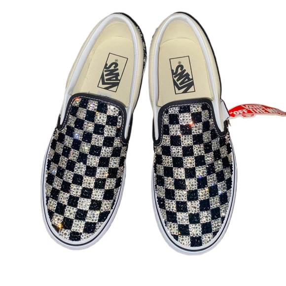 Crystal & Jet Black Checkerboard Slip On Vans All Sizes New With Box - Picture 3 of 7